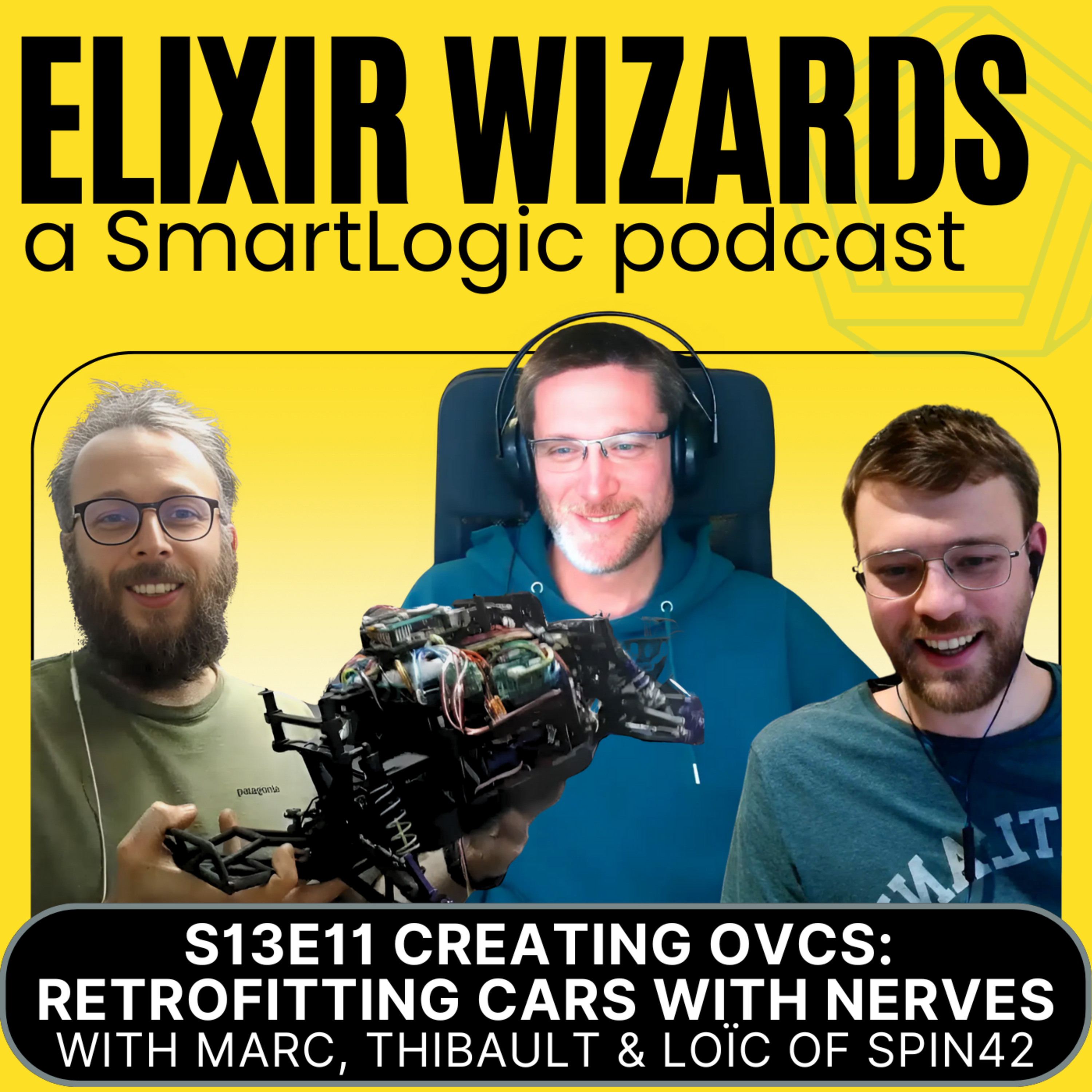 Episode cover art for Building an Open Vehicle Control System using Elixir and Nerves with Marc, Thibault, and Loïc