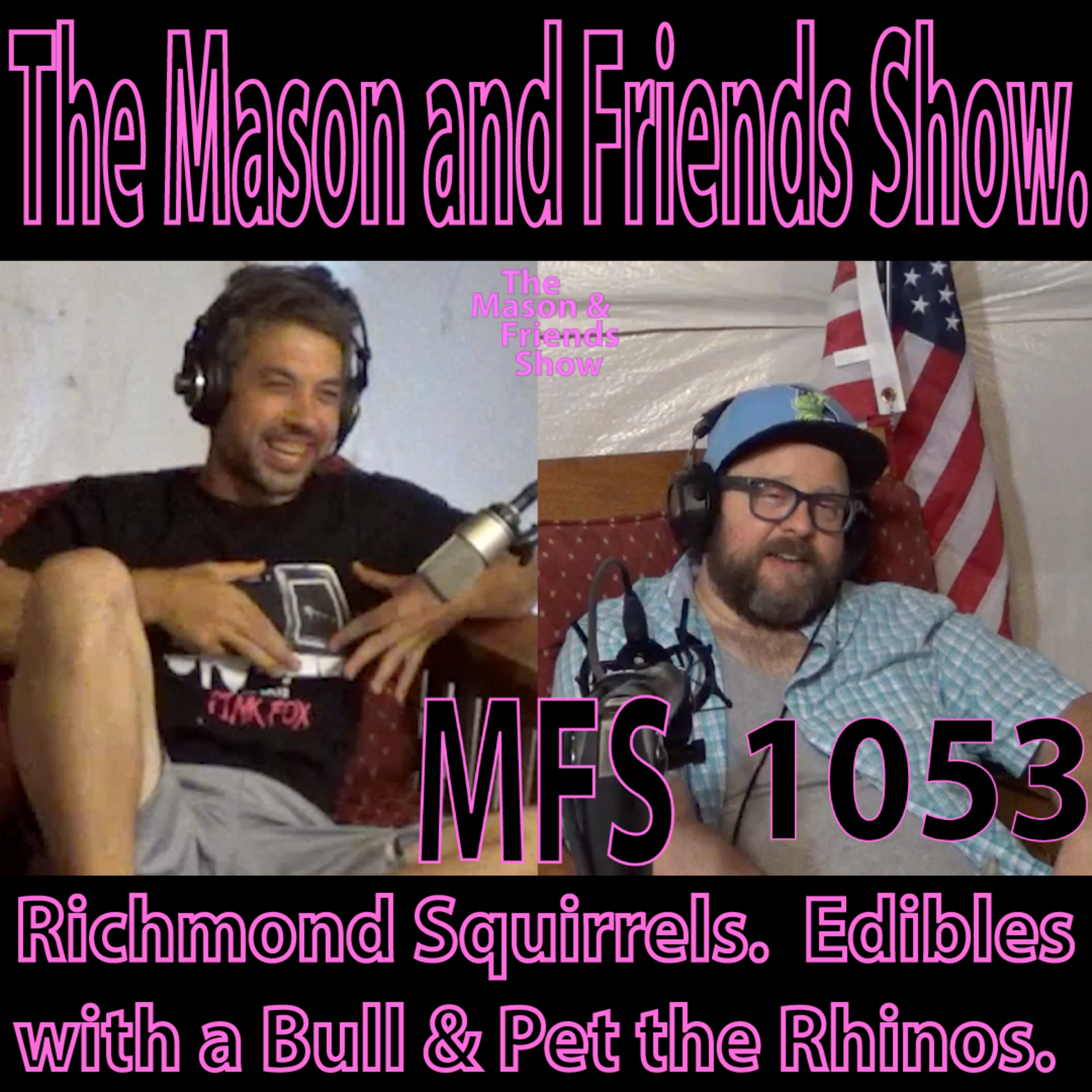 Episode 1053: e1053. The Mason and Friends Show. Ep 1053. Richmond Squirrels. Edibles with a Bull. Pet the Rhinos.