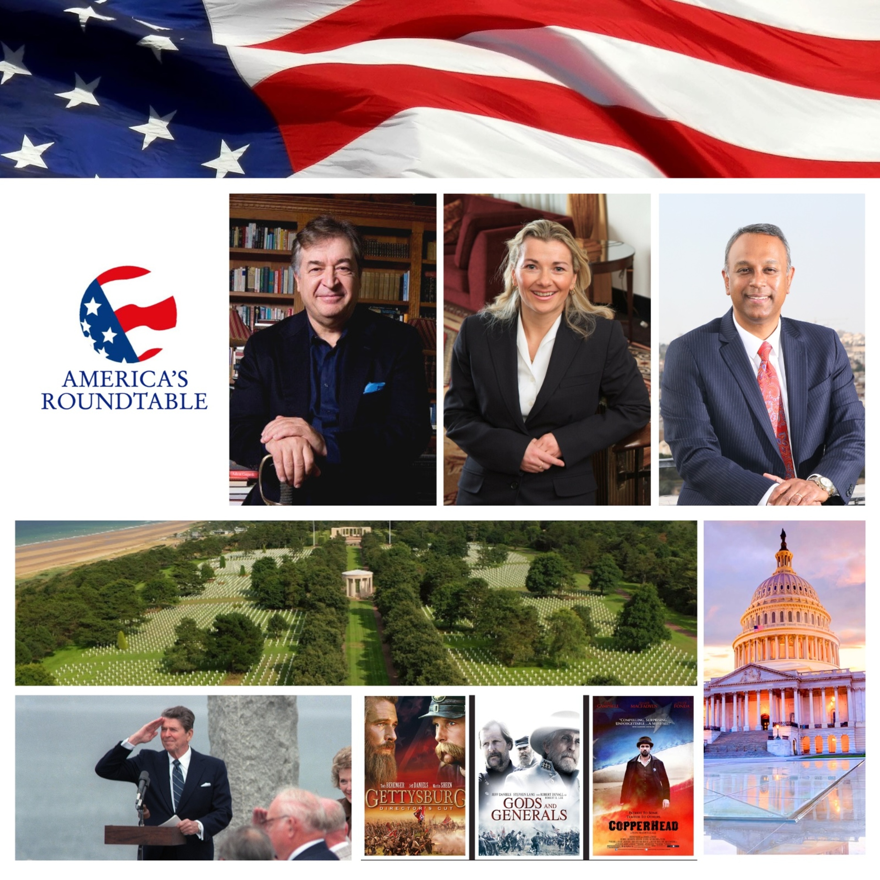 cover of episode America's Roundtable with Ron Maxwell, American Film Director and Screenwriter − "Gettysburg" and "Gods and Generals"  | 80th Anniversary of D-Day, Normandy, France |  Addressing Isolationism in America | Russia's War on Ukraine