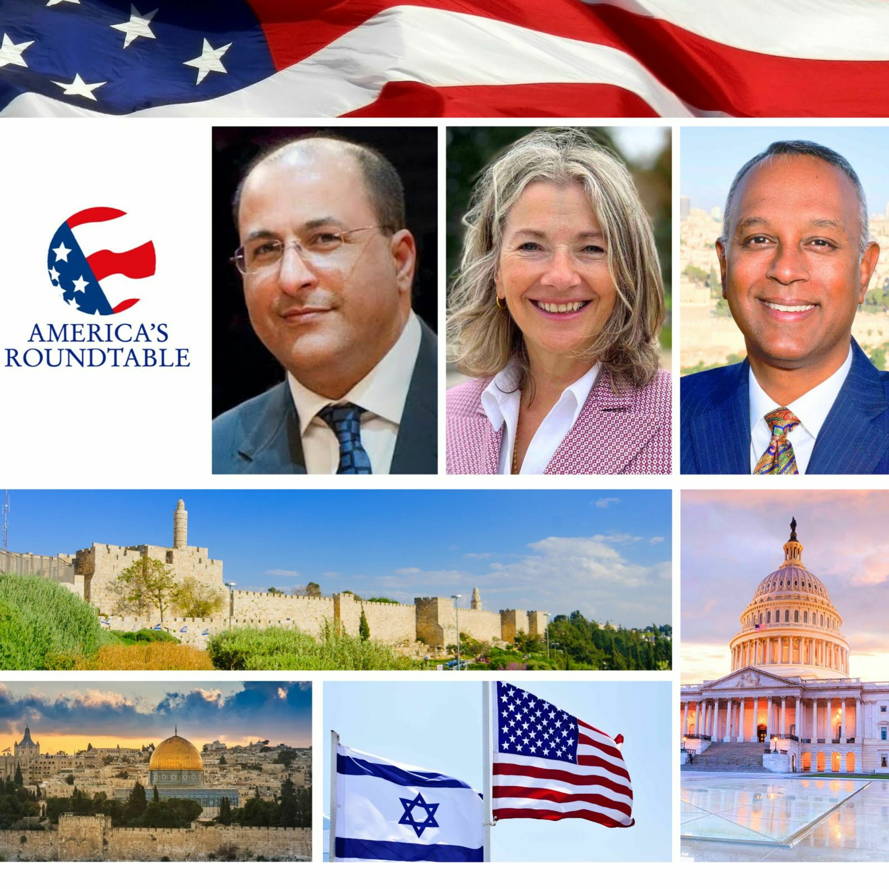 cover of episode America's Roundtable with Ambassador Ido Aharoni | Anti-Semitic and Anti-Israel Protests in America | Abraham Accords for Peace and Prosperity in the Region | The Future of Gaza