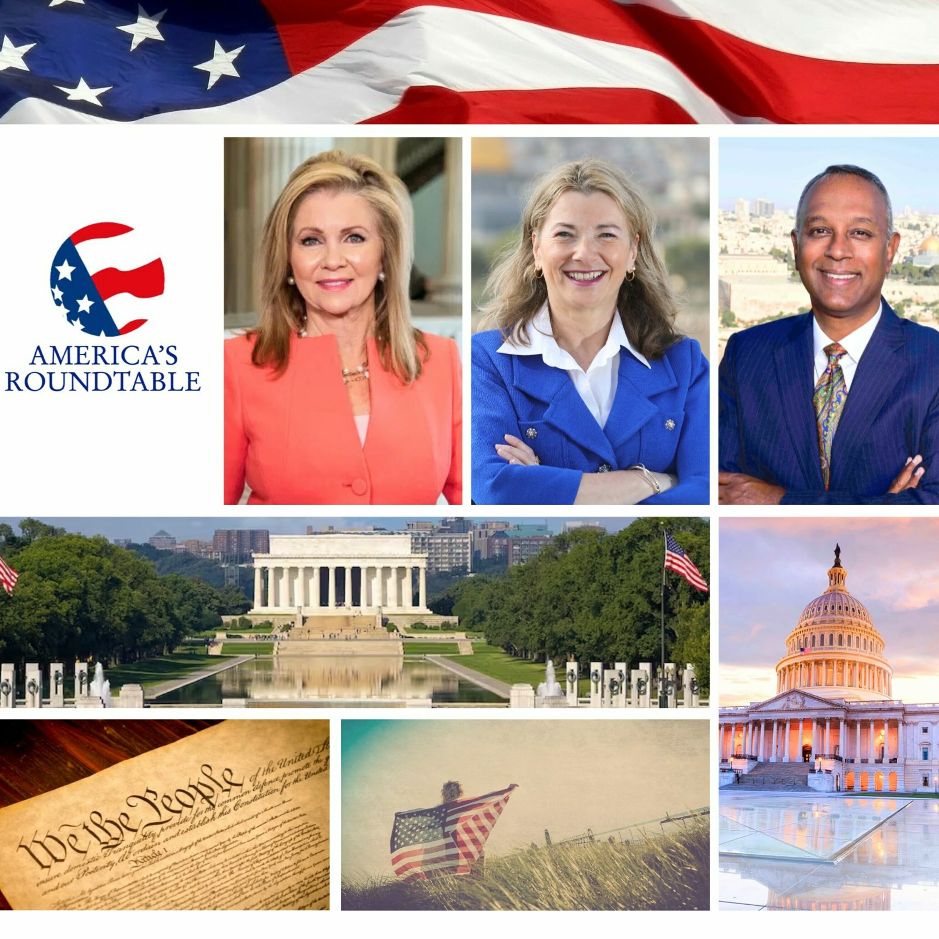 cover of episode America's Roundtable with US Senator Marsha Blackburn | Advancing Principled Reforms —Tax Cuts and Jobs Act | Spearheading DOGE Acts | CLEAR Act: Enforcement of US Laws  — Deporting Illegal Immigrants | ICC Assault Against Israel's Sovereignty